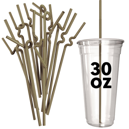 Extra flexible art straws twisted and bent with clear 30oz cup for creative drinks and crafts