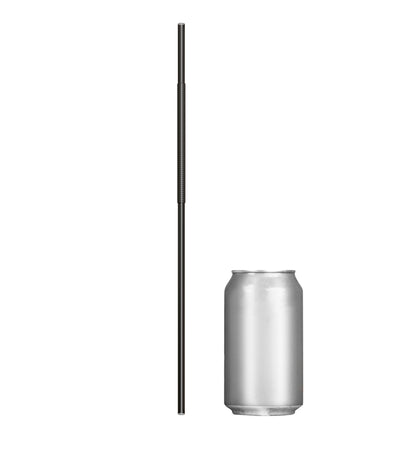 Extra Flexible Art Straw next to a silver soda can showing length and bendable section