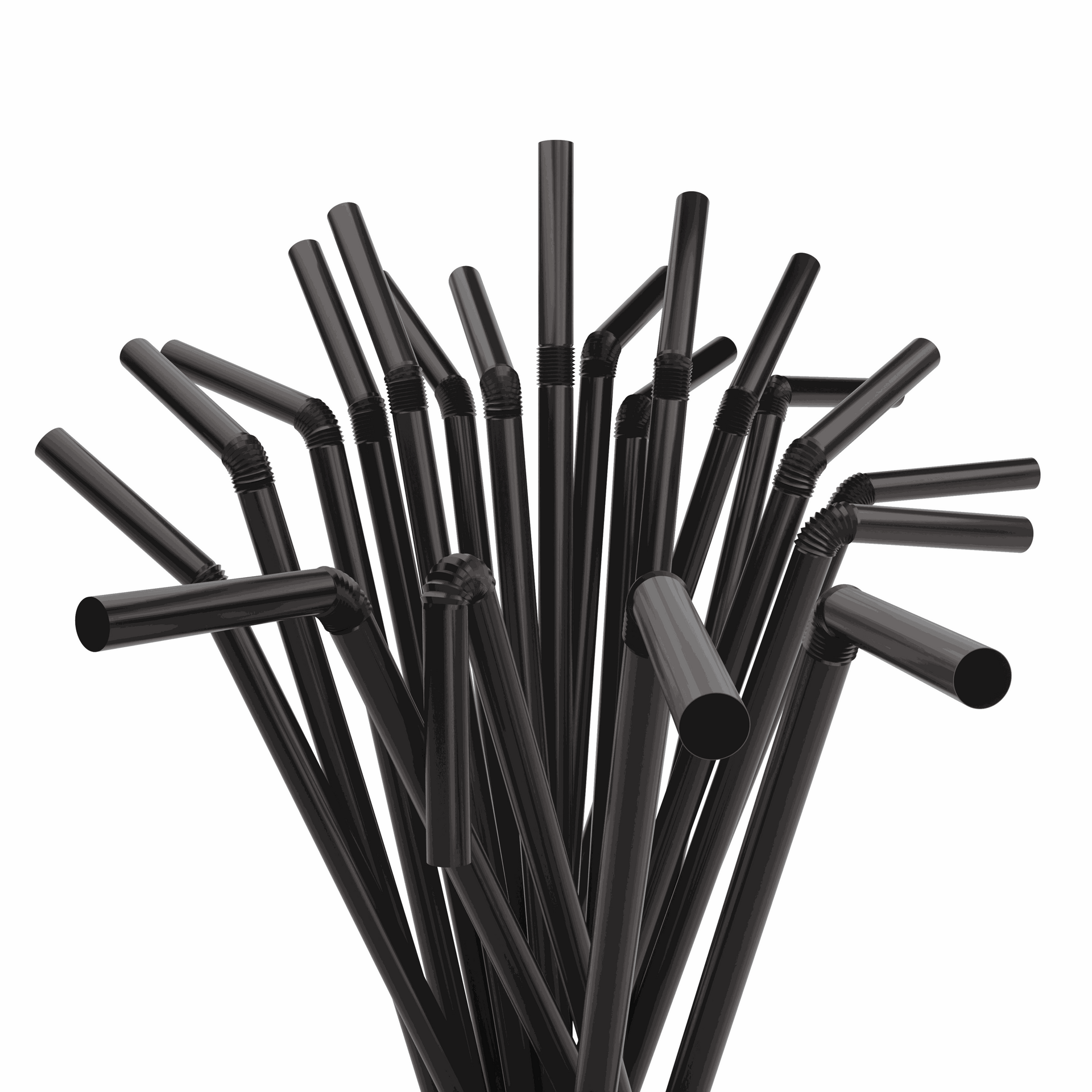 1 Case - 2,000 (8 x 250) Flexible Straws - 7.75" x 0.23" - Color: Black