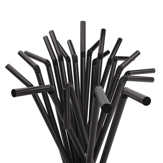 1 Case - 2,000 (8 x 250) Flexible Straws - 7.75" x 0.23" - Color: Black