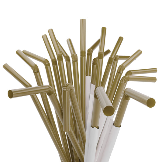 1 Case - 2,000 (8 x 250) Paper Wrapped Flexible Straws - 7.75" x 0.23" - Color: Gold