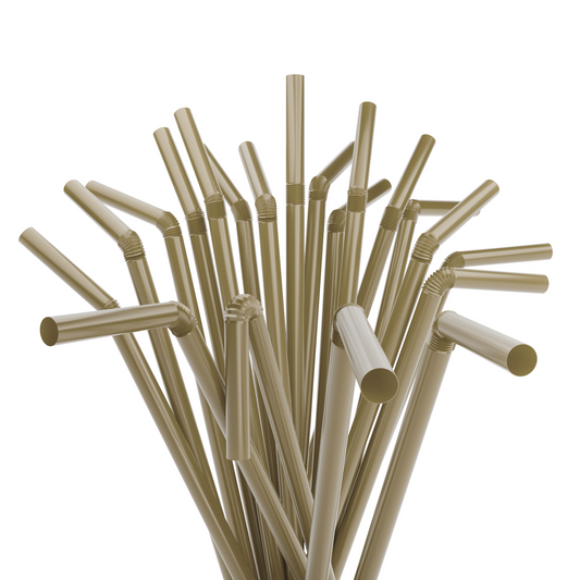 1 Case - 2,000 (8 x 250) Flexible Straws - 7.75" x 0.23" - Color: Gold