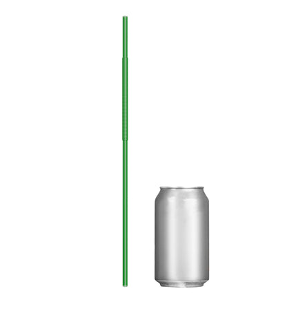 Extra Flexible Art Straw in green next to a soda can for size comparison