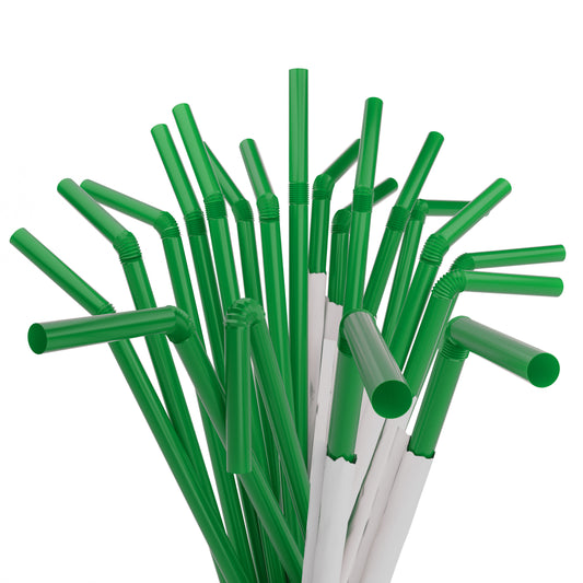 1 Case - 2,000 (8 x 250) Paper Wrapped Flexible Straws - 7.75" x 0.23" - Color: Green