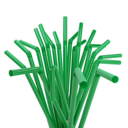 1 Case - 2,000 (8 x 250) Flexible Straws - 7.75" x 0.23" - Color: Green