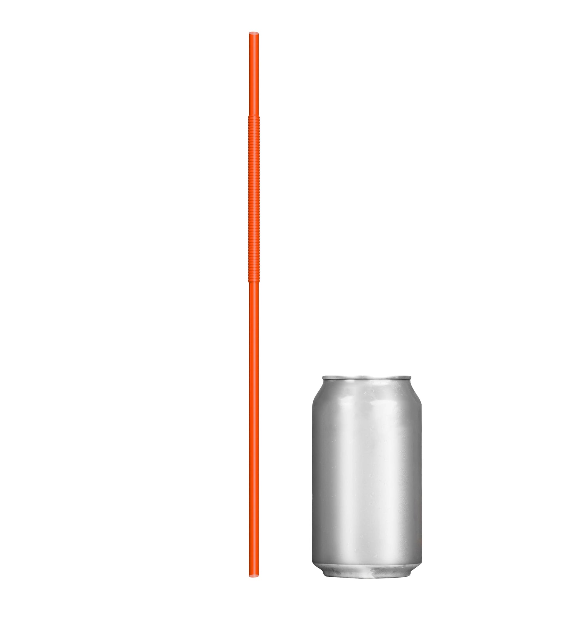 Extra Flexible Art Straw in red next to a soda can for size comparison