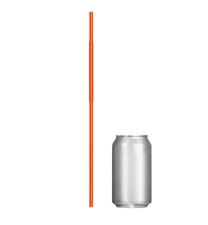 Extra Flexible Art Straw in red next to a soda can for size comparison