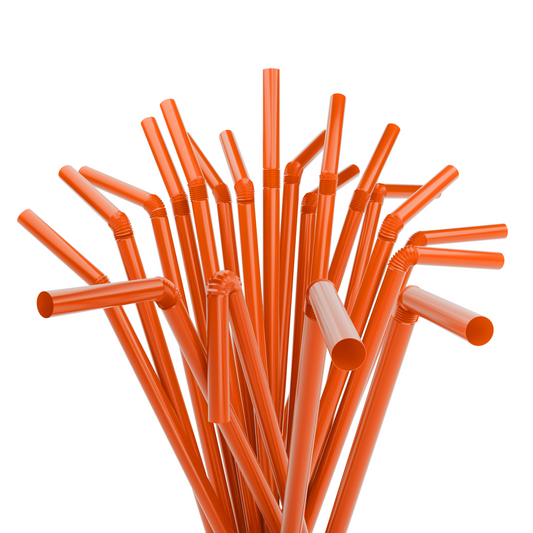 1 Case - 2,000 (8 x 250) Flexible Straws - 7.75" x 0.23" - Color: Orange
