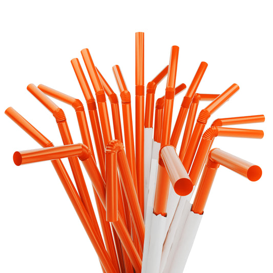 1 Case - 2,000 (8 x 250) Paper Wrapped Flexible Straws - 7.75" x 0.23" - Color: Orange