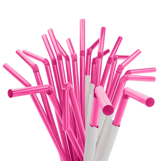 1 Case - 2,000 (8 x 250) Paper Wrapped Flexible Straws - 7.75" x 0.23" - Color: Pink