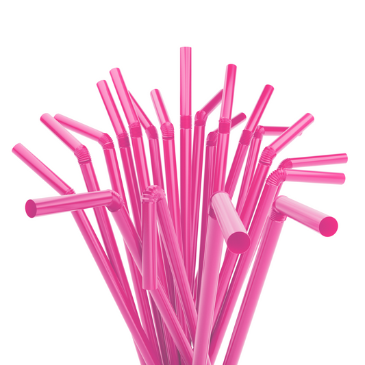 1 Case - 2,000 (8 x 250) Flexible Straws - 7.75" x 0.23" - Color: Pink