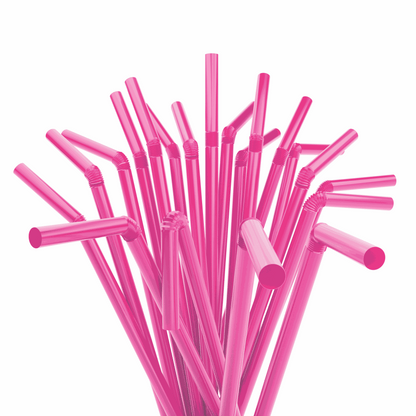 Pink paper wrapped plastic flexible straws with bendable necks for hygienic and convenient beverage use
