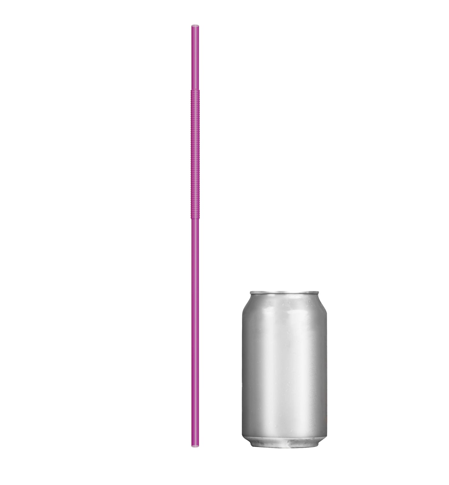 Extra Flexible Art Straw next to a beverage can for size comparison in purple color