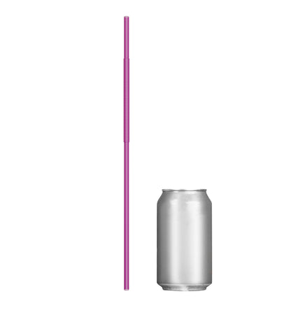 Extra Flexible Art Straw next to a beverage can for size comparison in purple color