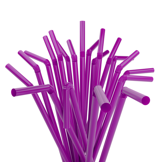 1 Case - 2,000 (8 x 250) Flexible Straws - 7.75" x 0.23" - Color: Purple