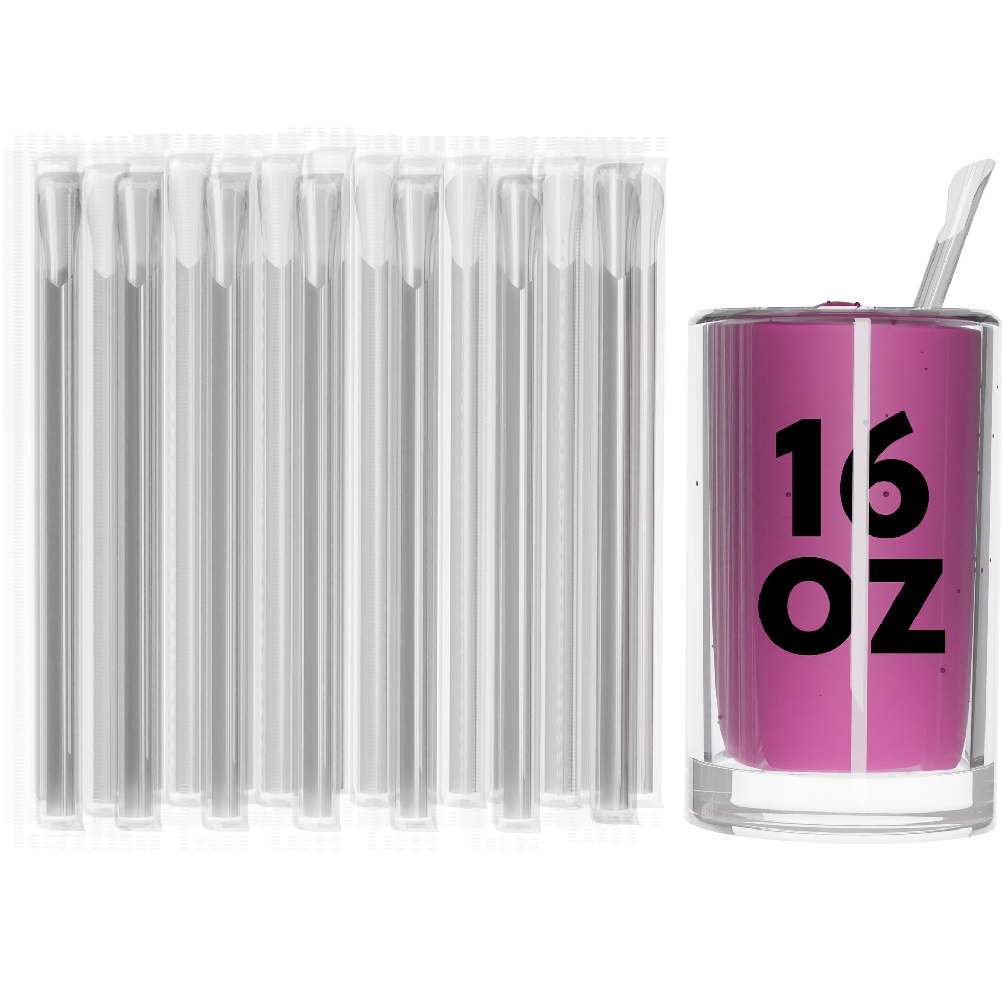 Bulk clear film wrapped wide diameter spoon straws 8 inch with 16 oz cup for smoothies and frozen drinks