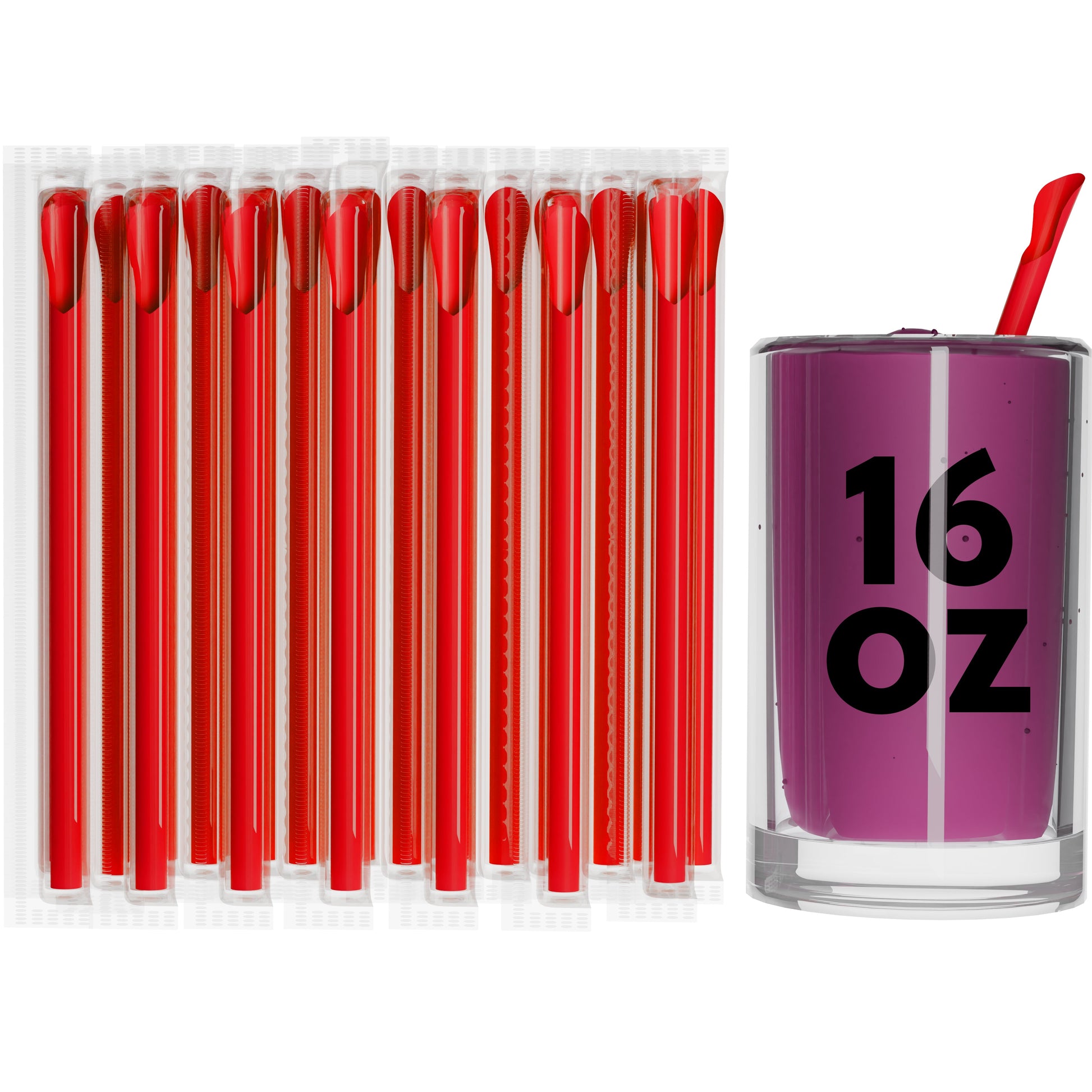 Film wrapped wide diameter red spoon straws 8 inch for smoothies and boba tea
