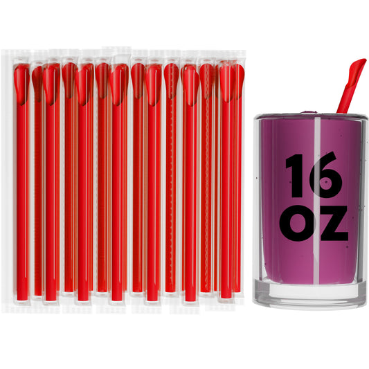Film wrapped wide diameter red spoon straws 8 inch for smoothies and boba tea