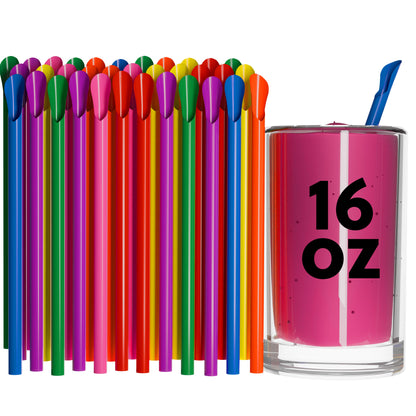 Unwrapped Classic Spoon Straws in assorted colors with spoon tip for thick beverages and 16 oz drink example