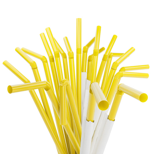 1 Case - 2,000 (8 x 250) Paper Wrapped Flexible Straws - 7.75" x 0.23" - Color: Yellow