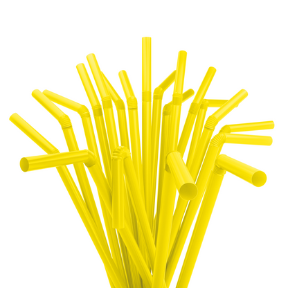 1 Case - 2,000 (8 x 250) Flexible Straws - 7.75" x 0.23" - Color: Yellow